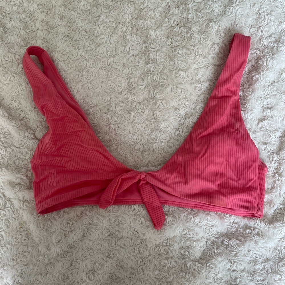 Hot pink V neck bikini top